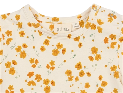 Petit Piao t-shirt råhvid med gult blomsterprint detalje