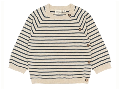 Petit Piao strikcardigan i råhvid nuance med navy striber