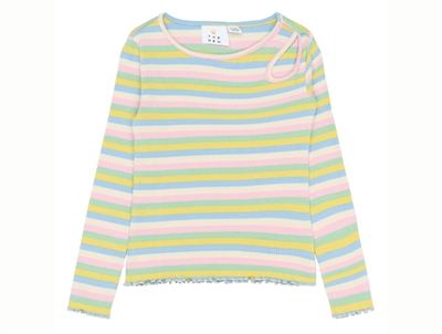 THE NEW Stella rib bluse i multi striped med flæsekant