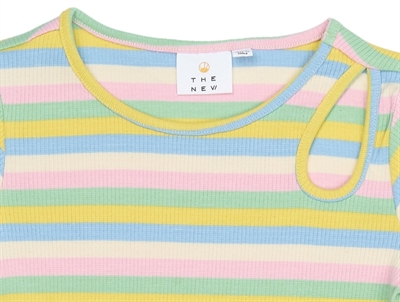 THE NEW Stella rib kjole multi striped tæt på hals og ribstruktur