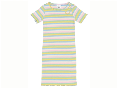 THE NEW Stella rib kjole i multi striped med flæsekant