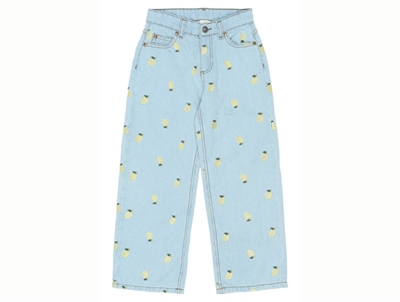 THE NEW Sia wide jeans light blue denim med citronbroderi