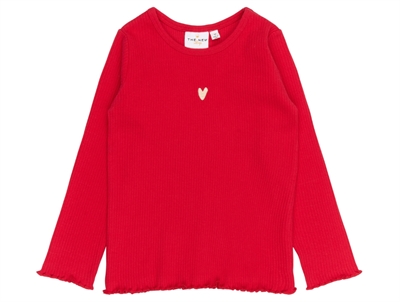 rød rib t-shirt med hjerteprint fra THE NEW siblings forfra