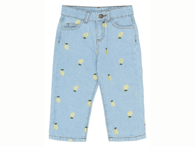 THE NEW Siblings Saja wide jeans light blue denim med citronbroderi forfra
