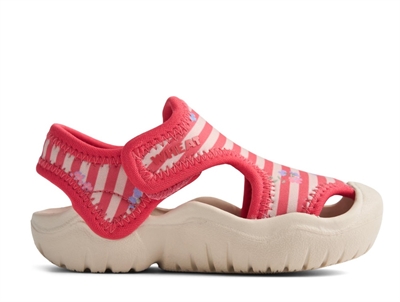 Wheat Bani badesandal rød stribet/blomstret med velcro