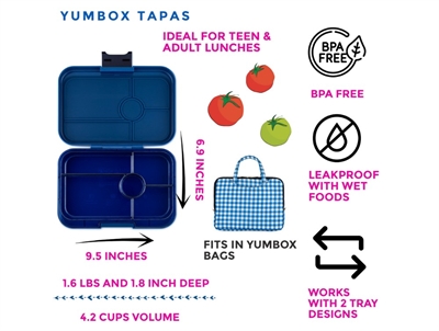 Yumbox Tapas xl madkasse blå/jungle med 5 rum info